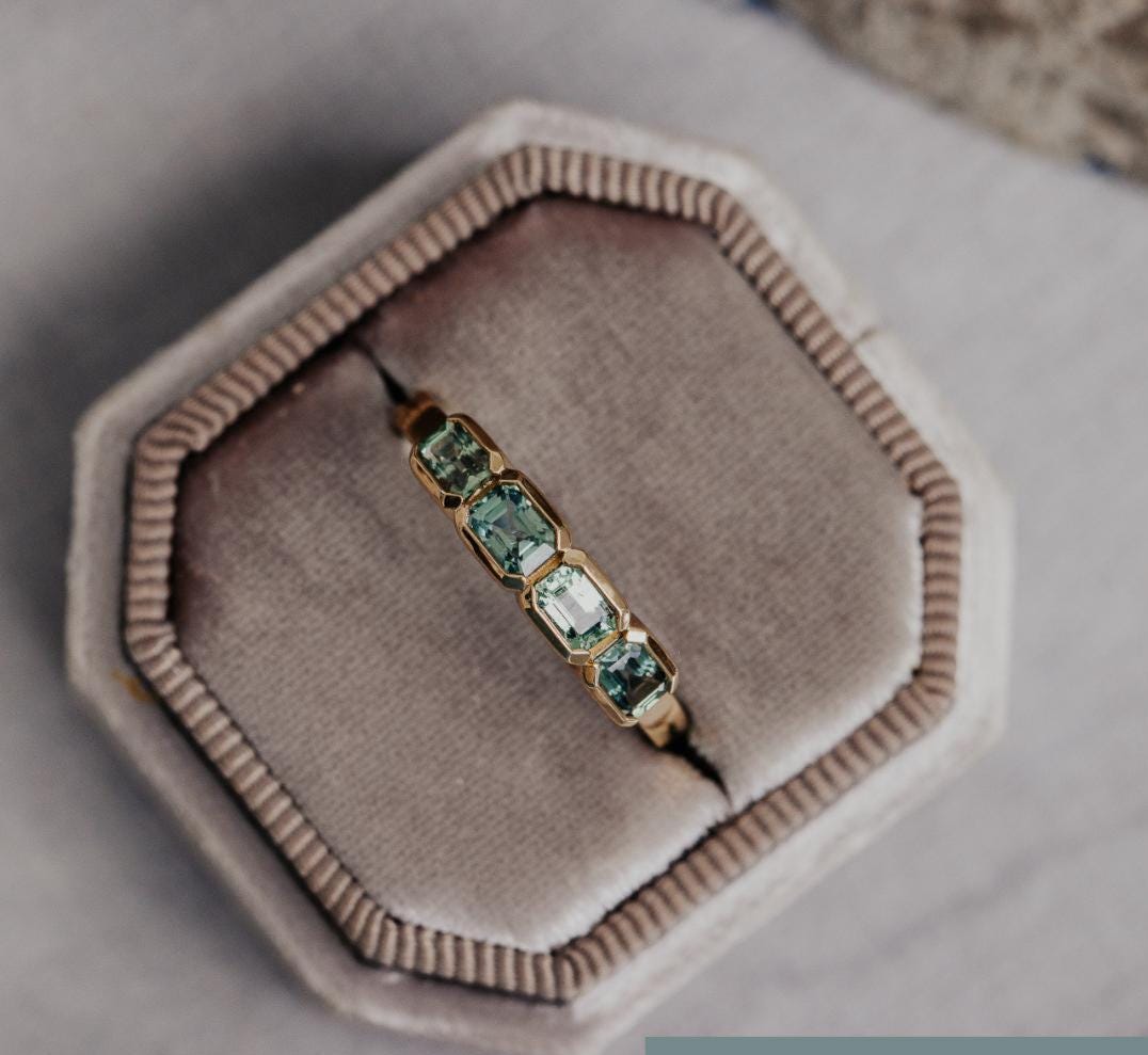 Four Stone Montana Sapphire Emerald Cut Silver Band | Anima jewels