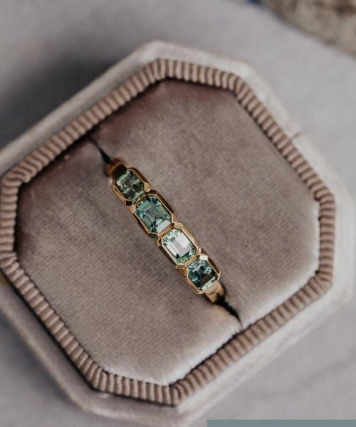 Four Stone Montana Sapphire Emerald Cut Silver Band | Anima jewels