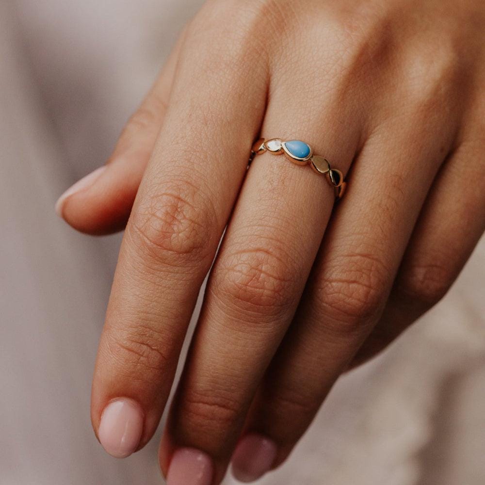 Pear Cut Turquoise Eternity Band Dainty Gold Boho Ring | Anima jewels