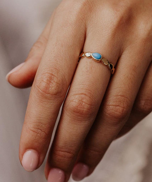Pear Cut Turquoise Eternity Band Dainty Gold Boho Ring | Anima jewels
