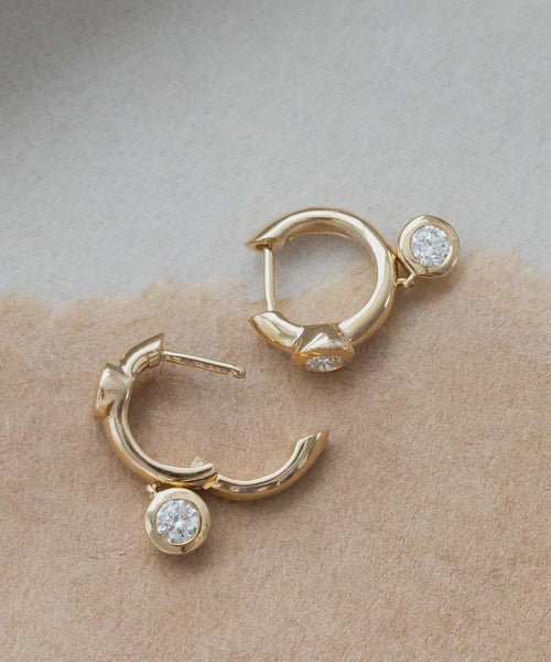 Diamond Hoop and Dangle Huggie Earrings | 14k Yellow Gold .63 ct Drop | Anima jewels