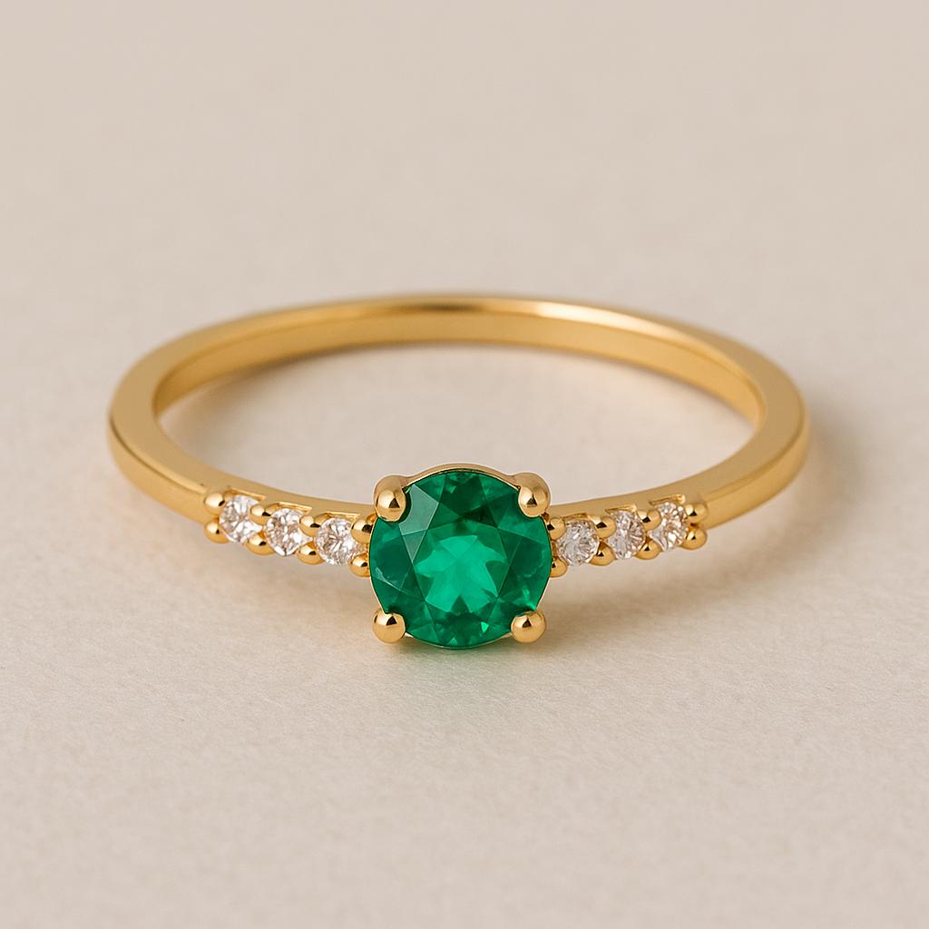 6mm Emerald & Diamond Ring | 925 Sterling Silver May Birthstone Band | Anima jewels