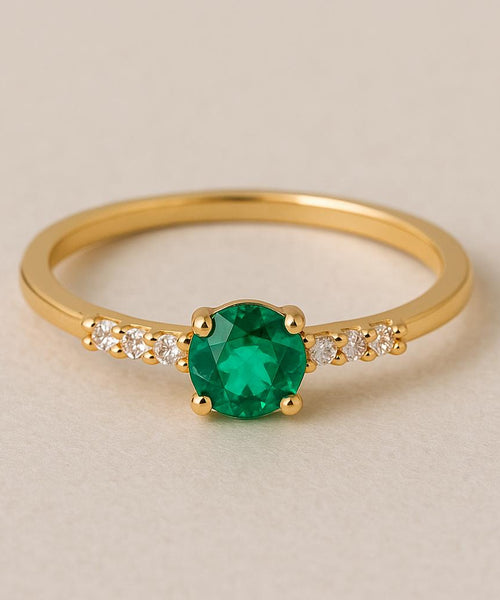 6mm Emerald & Diamond Ring | 925 Sterling Silver May Birthstone Band | Anima jewels