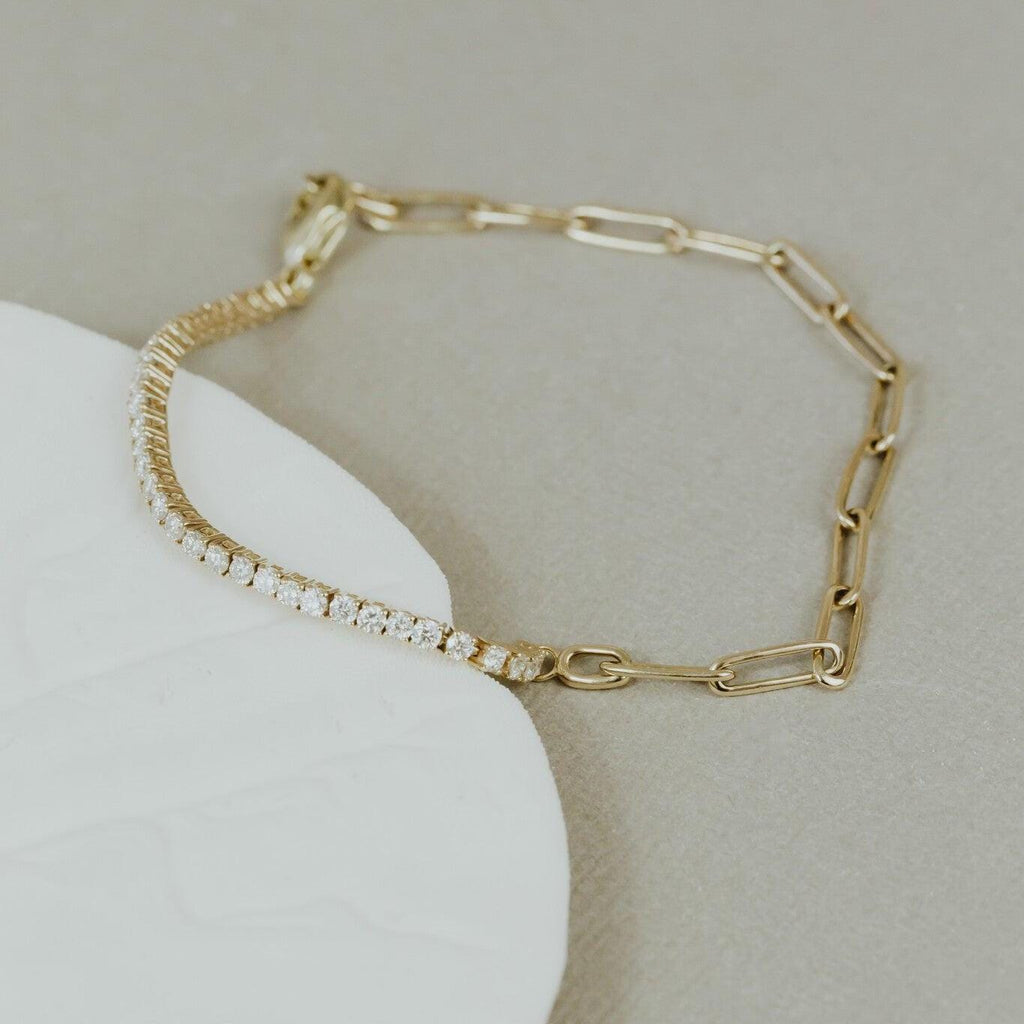 Moissanite Tennis Paperclip Bracelet 14k Gold Hybrid | Anima jewels