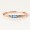 Aquamarine Baguette Ring | 14K Solid Rose Gold Dainty Stacking Band | Anima jewels
