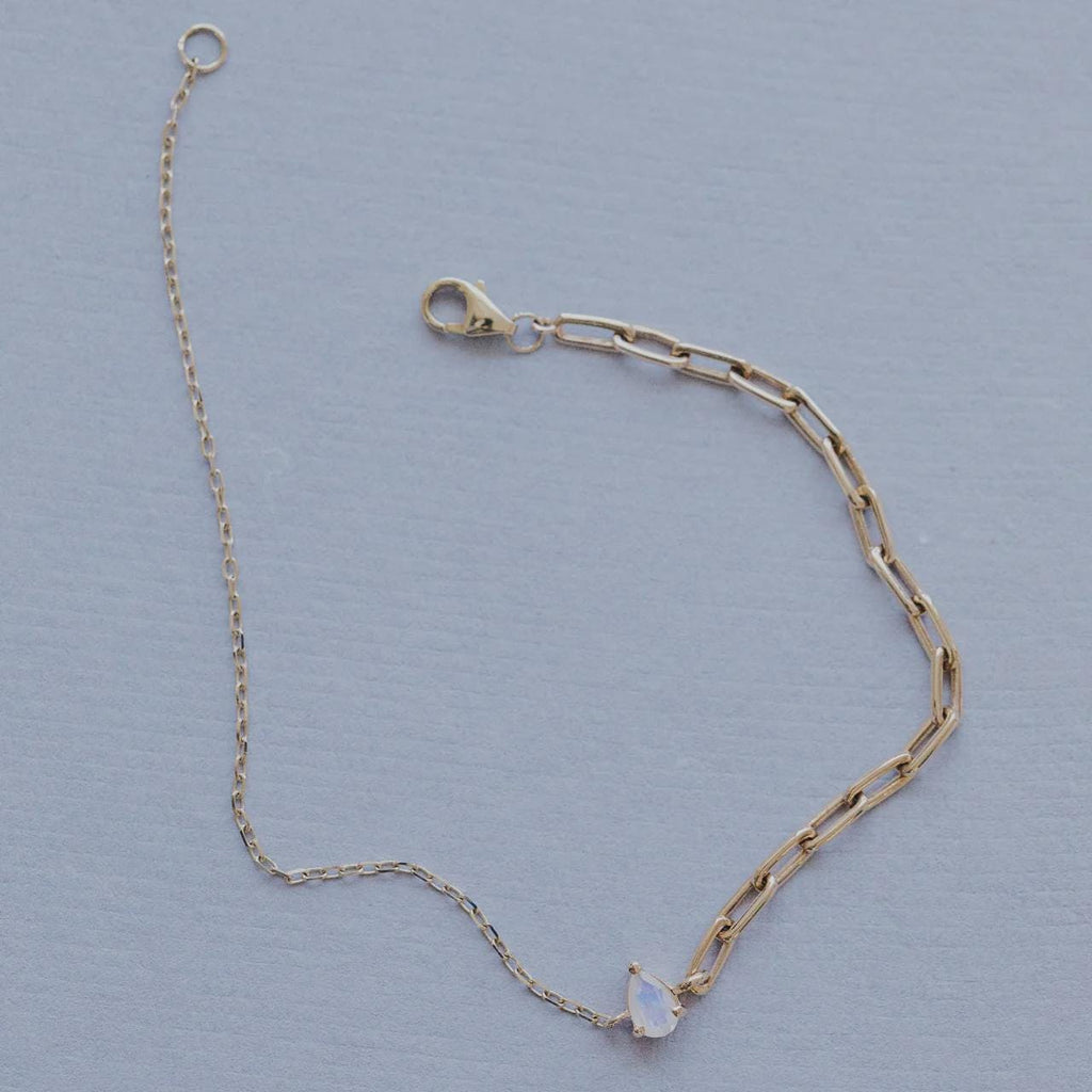 Moonstone Paperclip Bracelet - Pear Cut June Birthstone Jewelry | Anima Jewels