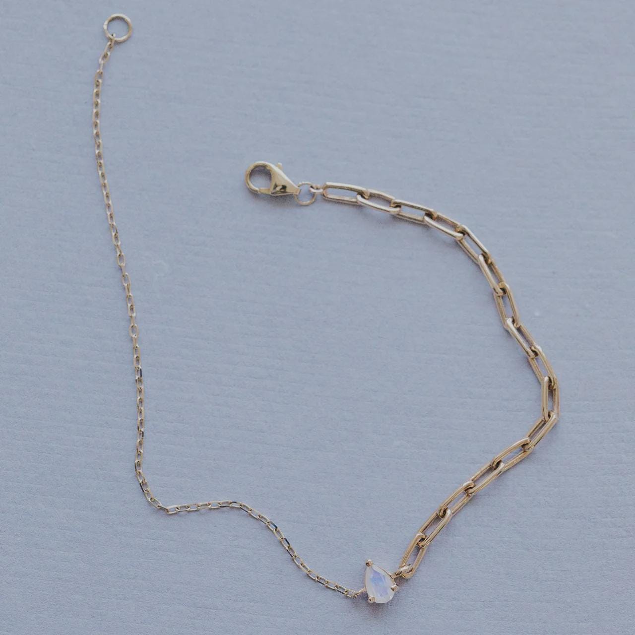 Moonstone Paperclip Bracelet - Pear Cut June Birthstone Jewelry | Anima Jewels