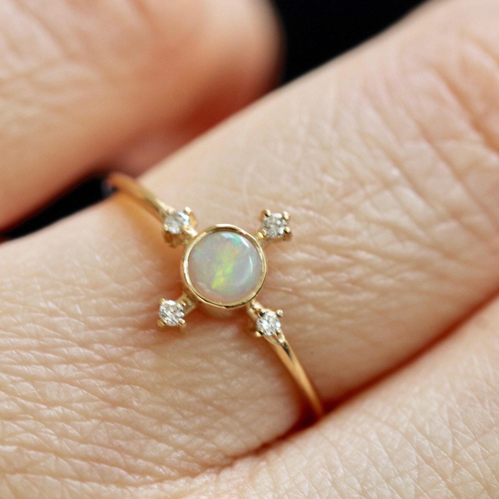 Opal Compass Ring 925 Sterling Silver Celestial Stackable Band | Anima jewels